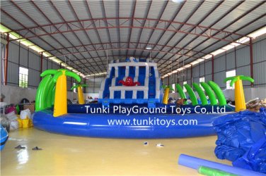 Large inflatable water slides with rounded pool