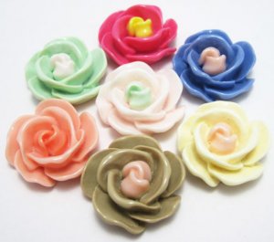 Resin flower cameos/ cabochons, 26MM, Mixed color, 8pcs