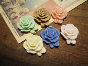 Resin flower cameos/ cabochons, mixed color, 16mm, 20pcs
