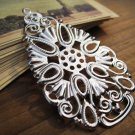 Filigree drop, silver plated tone, 65x40mm, 6pcs
