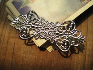 Filigree bowknot, silver plated tone, 74x32mm, 10pcs