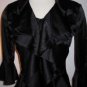Nara Silk Charmeuse Ruffle Blouse Black Italian $205