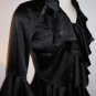 Nara Silk Charmeuse Ruffle Blouse Black Italian $205