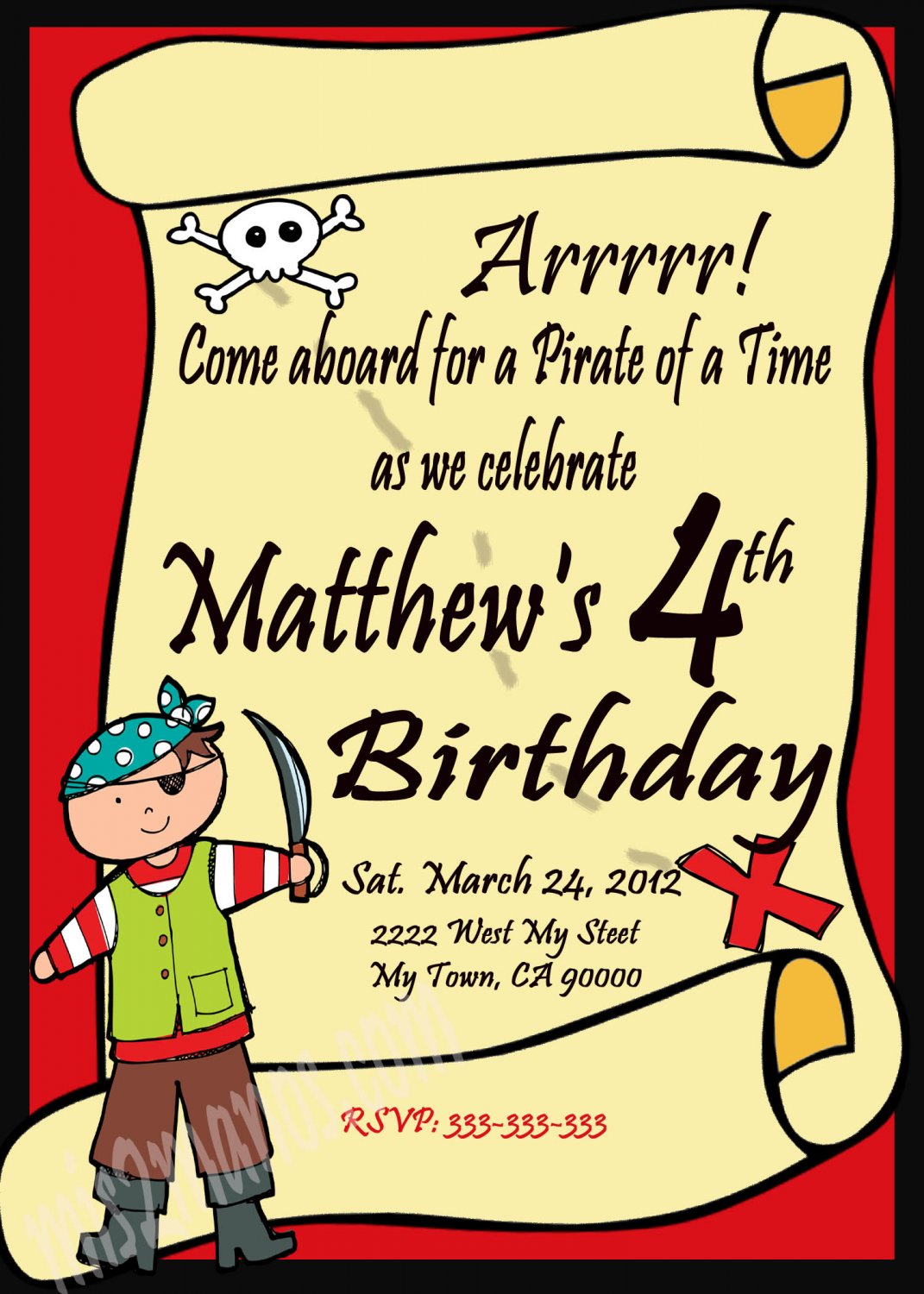 Pirates Theme Birthday Invitations Printable One Hour Printable Photo ...