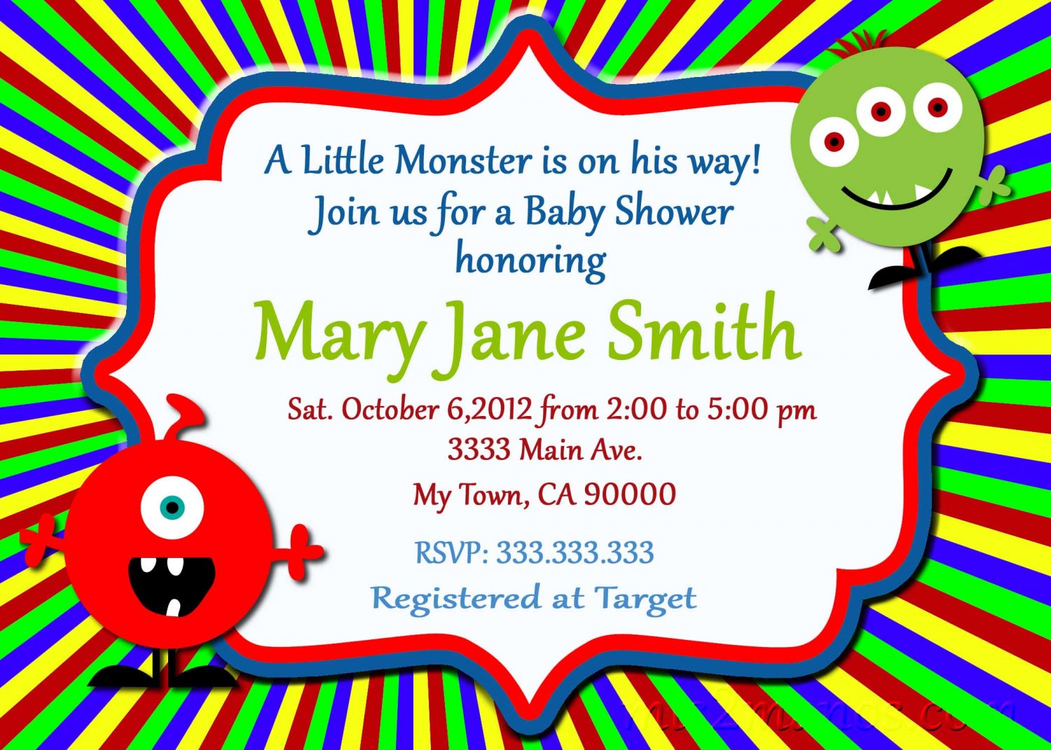 Monster Baby Shower Invites Little Monster Party Invitations Printable ...