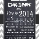 Eat Drink and Ring In the New Year Digital Invite Chevron Gray Chalkboard Printable