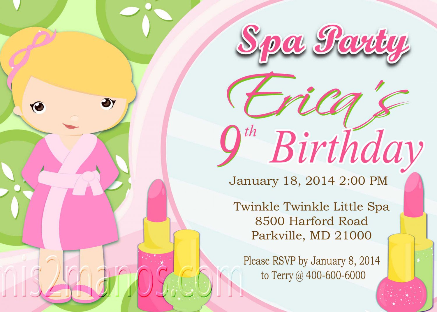 Spa Party Birthday Invitation Girls Birthday Printable Digital