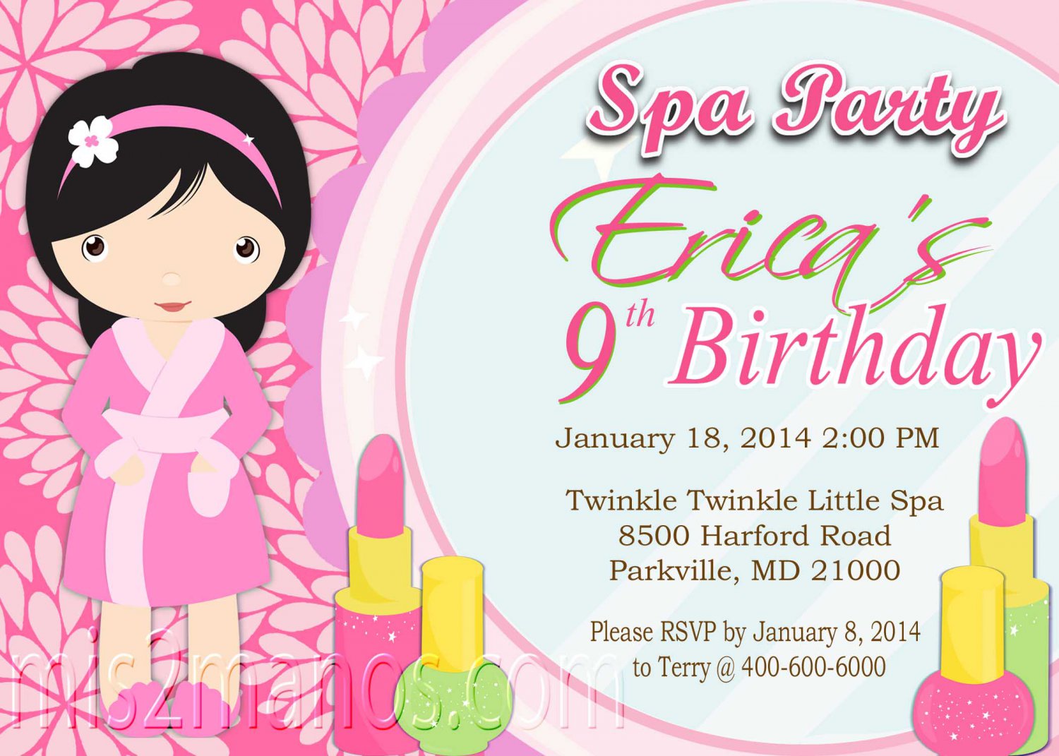 Spa Party Birthday Invitation Girls Birthday Printable Digital