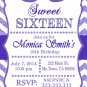 16th birthday invitation, Sweet Sixteen invitation,  Teen birthday Chevron Glitter Purple,