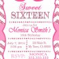 16th birthday invitation, Sweet Sixteen invitation,  Teen birthday Chevron Glitter Pink,
