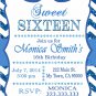 16th birthday invitation, Sweet Sixteen invitation,  Teen birthday Chevron Glitter Blue