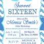 16th birthday invitation, Sweet Sixteen invitation,  Teen birthday Chevron Glitter Blue