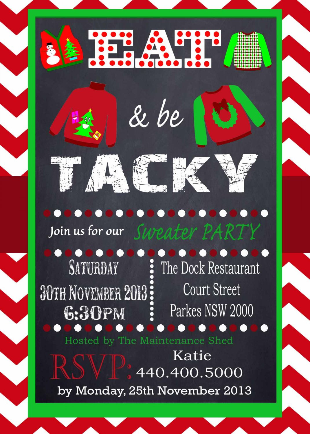 Tacky Sweater Party Invitation Chevron Red Chalkboard Uly Sweater Office Party Printable