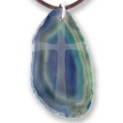 Blue Agate Necklace With Modern Curved Cross