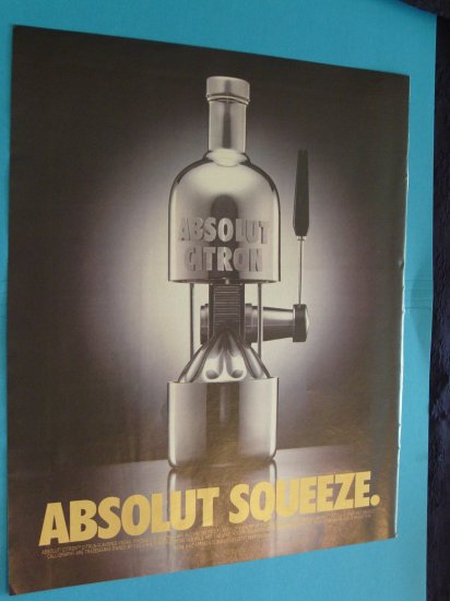 Absolut Squeeze Vodka Juicer Print Ad 1994