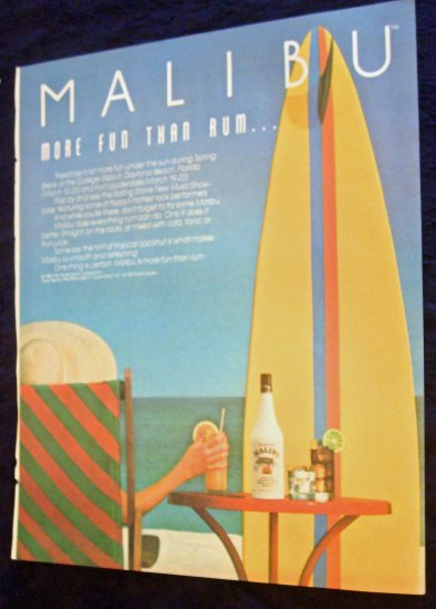 Malibu More Fun Than Rum Surfing Print Ad