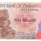 P5a Zimbabwe 5 Dollars 1997 UNC