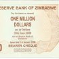 P53 Zimbabwe 1,000,000 Dollars Emergency Bearer Cheque 2008 GUNC