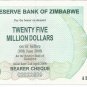 P56 Zimbabwe 25,000,000 Dollars Emergency Bearer Cheque 2008 CUNC