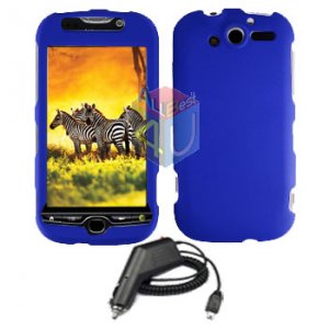 For HTC T-Mobile Mytouch 4g Car Charger +Cover Hard Case Blue
