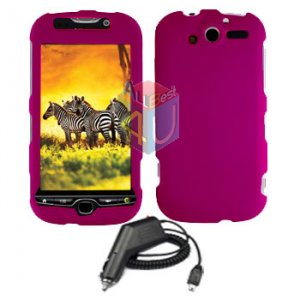 For HTC MyTouch 4G / Panache 4G Car Charger +Cover Hard Case rose Pink