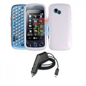 For LG Rumour Plus gw-370 Car Charger +Cover Hard Case White