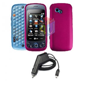 For LG Rumour Plus gw-370 Car Charger +Cover Hard Case Rose Pink
