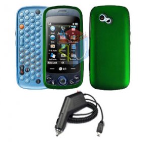 For LG Rumour Plus gw-370 Car Charger +Cover Hard Case Green