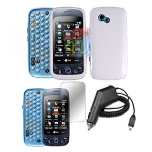 For LG Rumour Plus Car Charger + Hard Case White +Screen