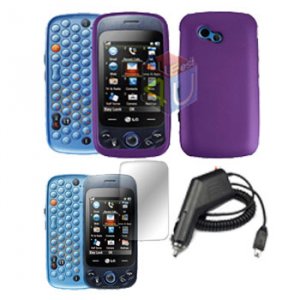 For LG Rumour Plus Car Charger + Hard Case Purple +Screen