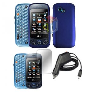 For LG Rumour Plus Car Charger + Hard Case Blue +Screen