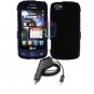 For LG Sentio GS505 Car Charger +Cover Hard Case Black