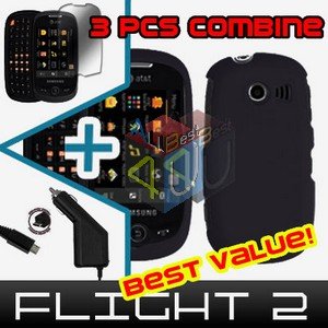For Samsung Flight II 2 a927 Car Charger +Hard Case Rubberized Black +Screen