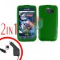 For LG Optimus-S / LS670 Car Charger +Cover Hard Case Rubberized Green 2-in-1