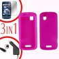 For Motorola Droid Pro A957 Screen +Car Charger +Silcon Skin Hot Pink Case 3-in-1