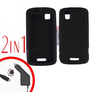 For Motorola Droid Pro A957 Car Charger +Silcon Skin Black Case 2-in-1
