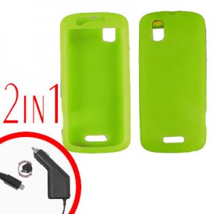 For Motorola Droid Pro A957 Car Charger +Silcon Skin Neon Case 2-in-1