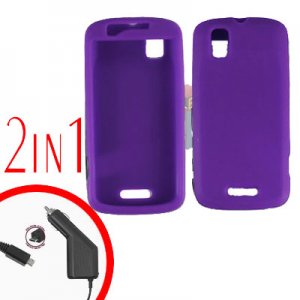 For Motorola Droid Pro A957 Car Charger +Silcon Skin Purple Case 2-in-1