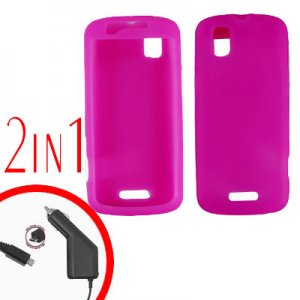For Motorola Droid Pro A957 Car Charger +Silcon Skin Hot Pink Case 2-in-1