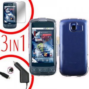 For LG Optimus-S / LS670 Screen +Car Charger +Hard Case Clear 3-in-1