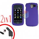 For Pantech Crux / CDM8999 Car Charger +Hard Case Rubberized Purple 2-in-1