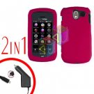 For Pantech Crux / CDM8999 Car Charger +Hard Case Rubberized Rose Pink 2-in-1