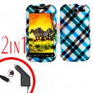 For HTC T-Mobile Mytouch 4g Car Charger +Cover Hard Case Plaid