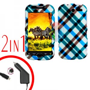 For HTC T-Mobile Mytouch 4g Car Charger +Cover Hard Case Plaid