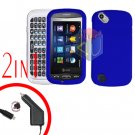 For Pantech Laser P9050 Car Charger +Hard Case Rubberized Blue 2-in-1