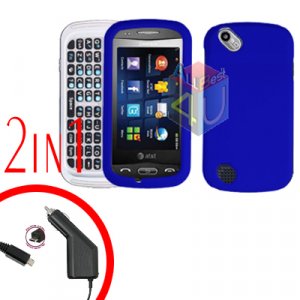 For Pantech Laser P9050 Car Charger +Hard Case Rubberized Blue 2-in-1
