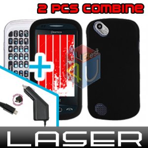 For Pantech Laser P9050 Car Charger +Hard Case Rubberized Black 2-in-1