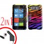 FOR HTC HD7 HD 7 Car Charger + Cover Hard Case C-Zebra 2-in-1