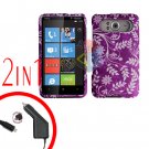 FOR HTC HD7 HD 7 Car Charger + Cover Hard Case P-Flower 2-in-1