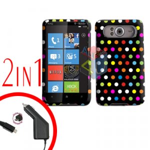 FOR HTC HD7 HD 7 Car Charger + Cover Hard Case R-Dot 2-in-1